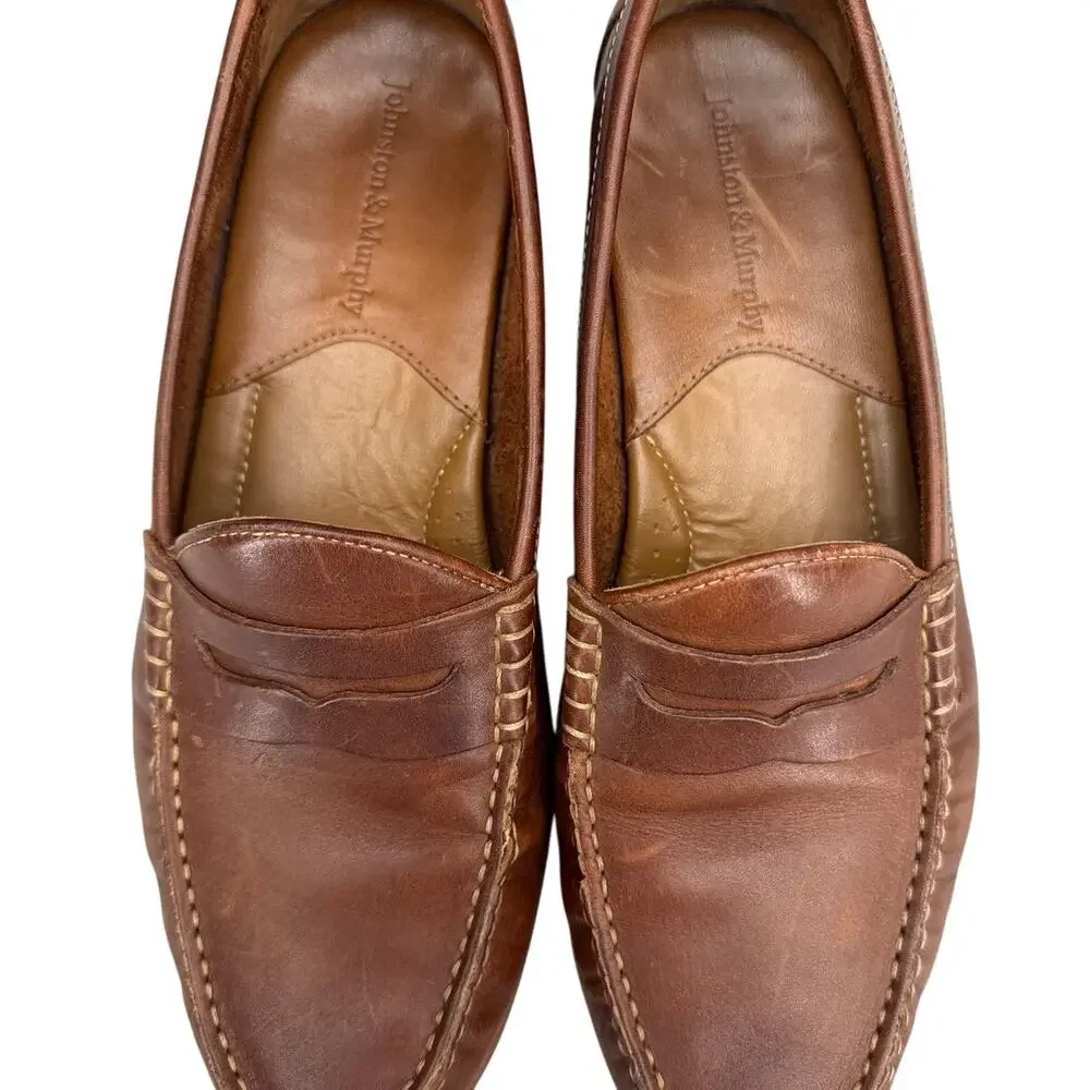Johnston & Murphy Brown Patina Leather Slip On Classic Penny Loafer Men 9M